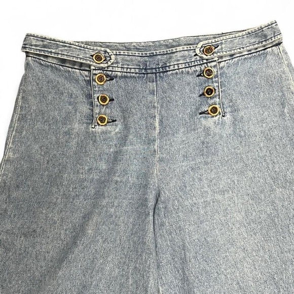 Versailles Sailor Button Denim Culotte Shorts High Waist Nautical Wide Leg 12 - Picture 2 of 8